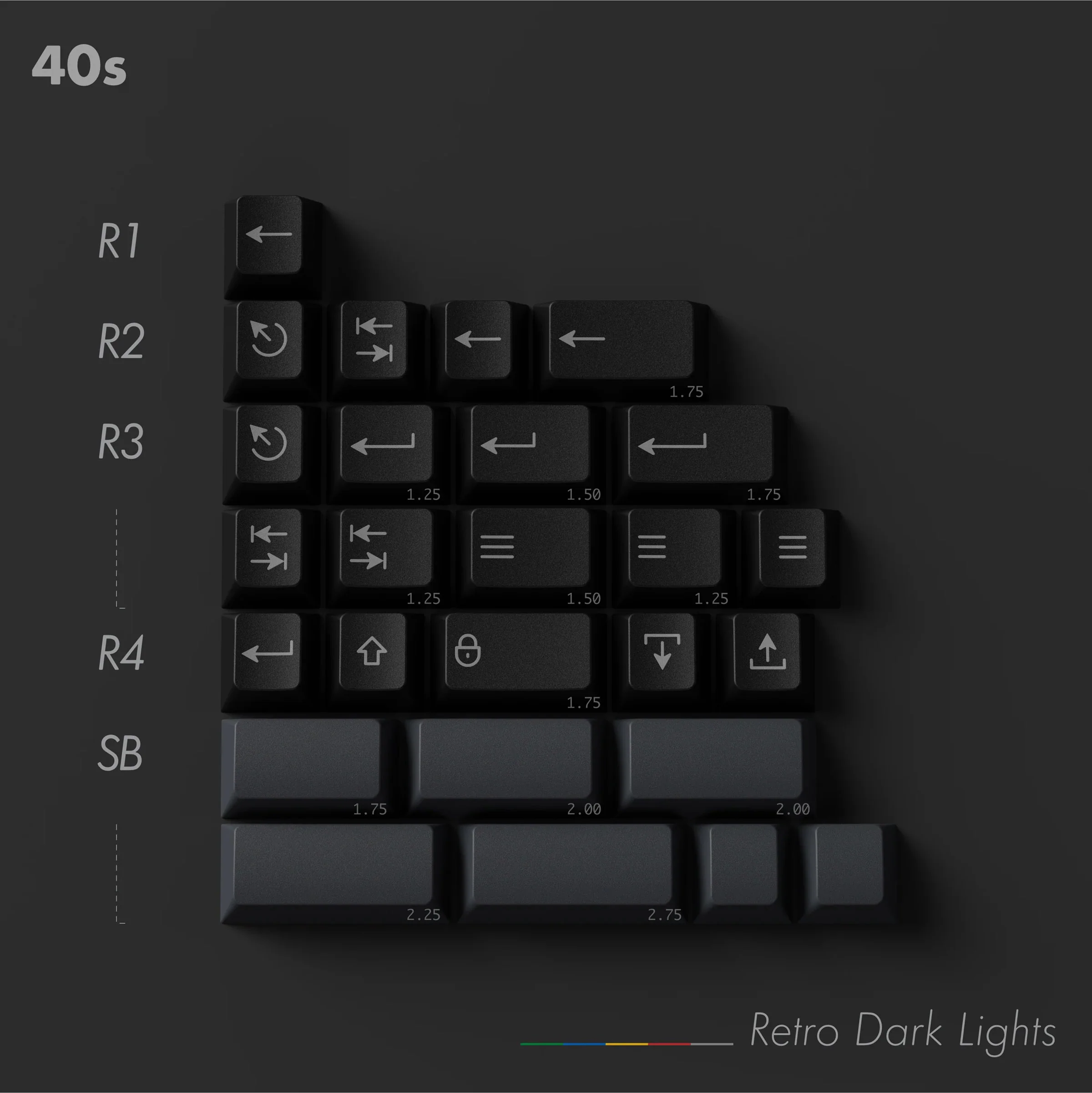 KBDFans PBTFans Retro Dark Lights 40s Kit 26 Key Cherry Profile Double Shot PBT Add-on Keycap Set
