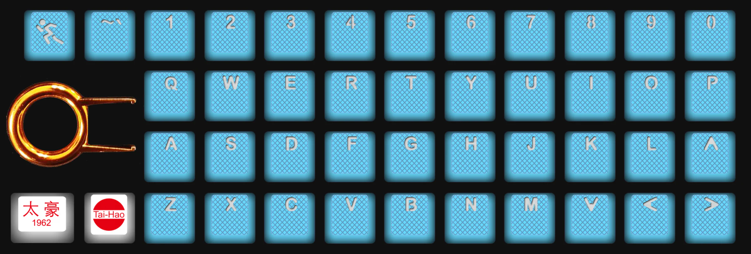 Tai-Hao Neon Blue Backlit 42 Key OEM Profile Double Shot ABS TPR Rubber Keycap Set