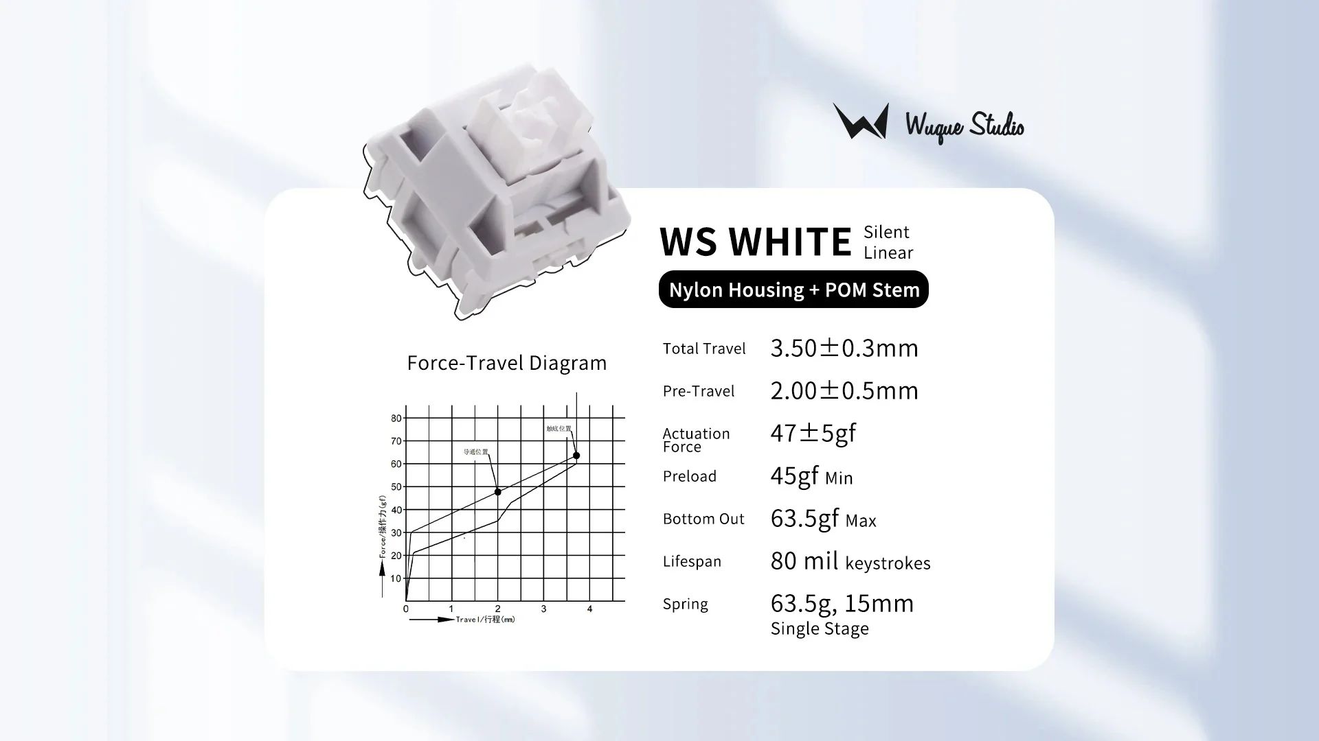 Wuque Studio White Silent 50g Linear PCB Mount Switch - Image 2